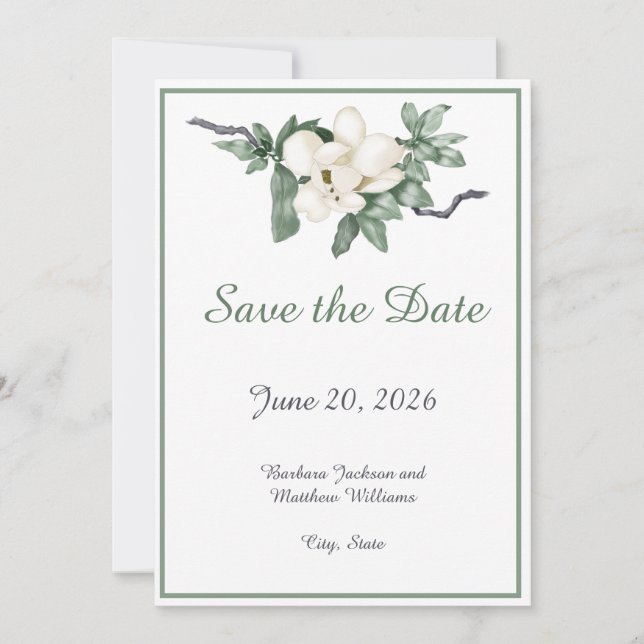 Elegant White Magnolia Blossom Save The Date (Vorderseite)