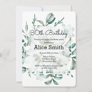Elegant White Magnolia Greenery 30. Geburtstag Einladung