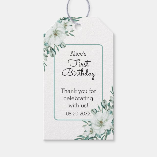 Elegant White Magnolia Grüne Flora Erstbegehrens G Geschenkanhänger (Vorderseite)