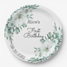 Elegant White Magnolia Grüne Flora Erstbegehrens G Pappteller