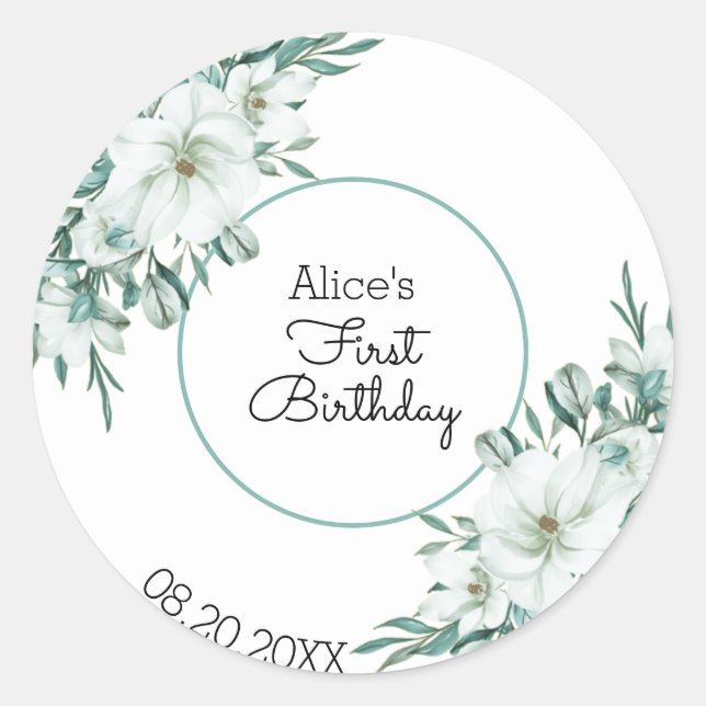 Elegant White Magnolia Grüne Flora Erstbegehrens G Runder Aufkleber (Vorderseite)