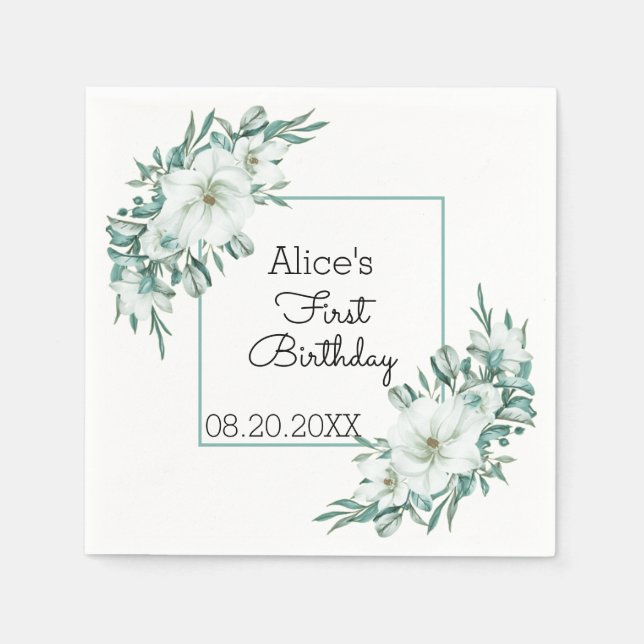 Elegant White Magnolia Grüne Flora Erstbegehrens G Serviette (Vorderseite)