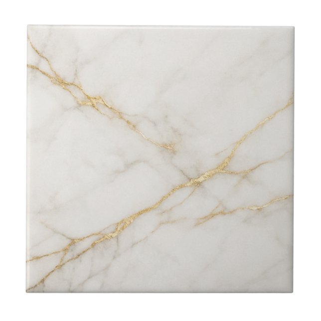 Elegant White Marble with Gold Veins Ceramic Tile Fliese (Vorderseite)