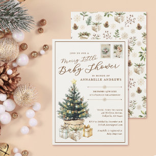 Elegant White Merry Little Christmas Baby Shower Einladung