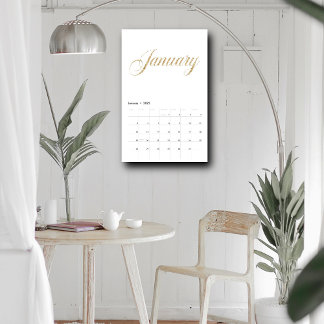 Elegant White Minimalistisch| Gold Script Letters Kalender