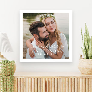 Elegant White Mr. und Mrs. Monogram Foto Wedding Leinwanddruck