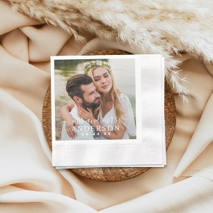 Elegant White Mr. und Mrs. Monogram Foto Wedding Serviette
