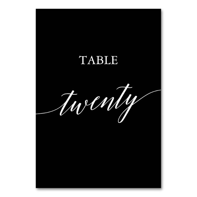 Elegant White on Black Calligraphy Table 20 Tischnummer (Vorderseite)