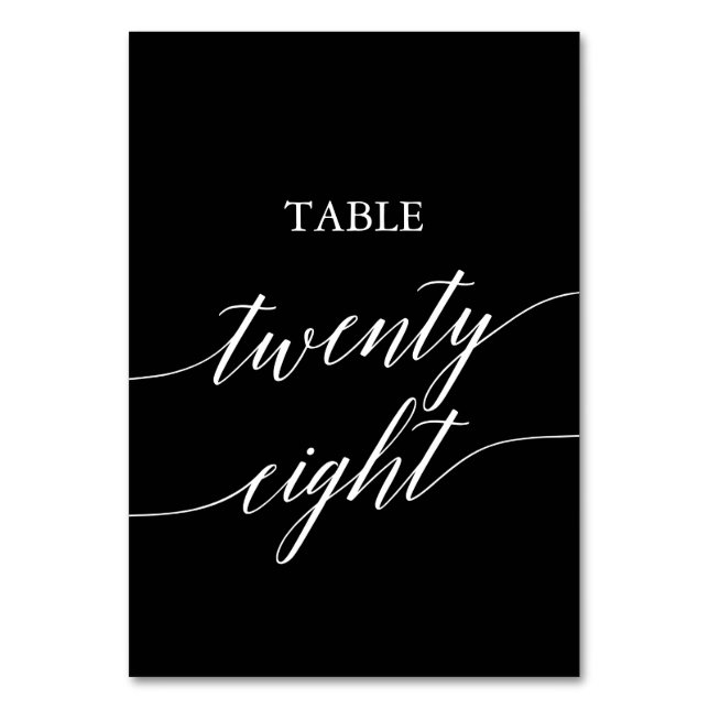 Elegant White on Black Calligraphy Table 28 Tischnummer (Vorderseite)
