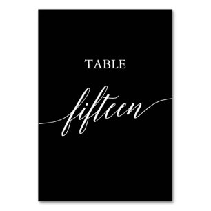 Elegant White on Black Calligraphy Table Fünfzehn Tischnummer