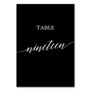 Elegant White on Black Calligraphy Table Neunzehn Tischnummer