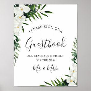 Elegant White Orchid Bohemian Sign Our Guestbook Poster