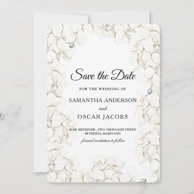 Elegant White Orchid Floral Save The Date (Vorderseite)