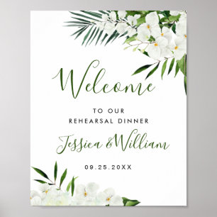 Elegant White Orchid REHEARSAL DINNER Welcome Sign Poster