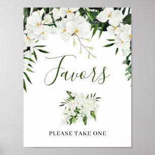 Elegant White Orchids Bohemian Favors Wedding Sign Poster