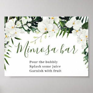 Elegant White Orchids Bohemian Mimosa Bar Sign Poster