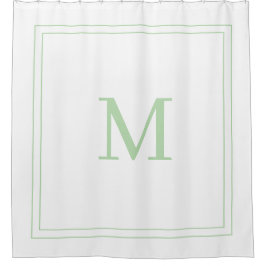 Elegant White &Pale Green Initial Monogram  Duschvorhang