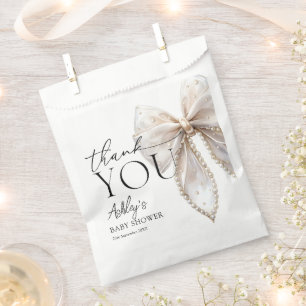 Elegant White Pearl Bow Baby Shower Vielen Dank Geschenktütchen