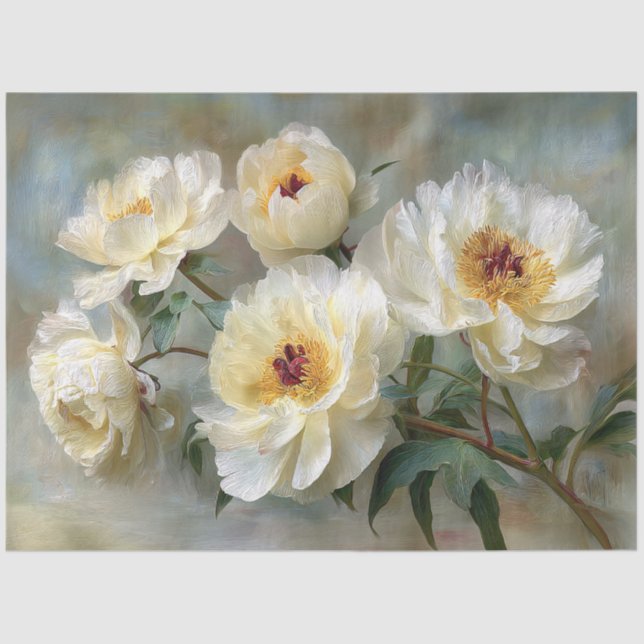 Elegant White Peonies in Bloom Seidenpapier (Vorderseite)