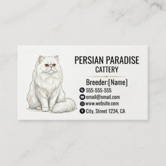 Elegant White Persian Cat Cattery Visitenkarte