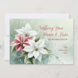 Elegant White Pink Christmas Poinsettias Feiertagskarte
