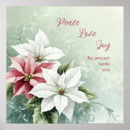 Elegant White Pink Christmas Poinsettias Poster