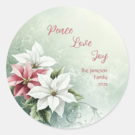 Elegant White Pink Christmas Poinsettias Runder Aufkleber