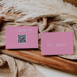 Elegant White Pink Minimalist QR Code Wedding RSVP Karte