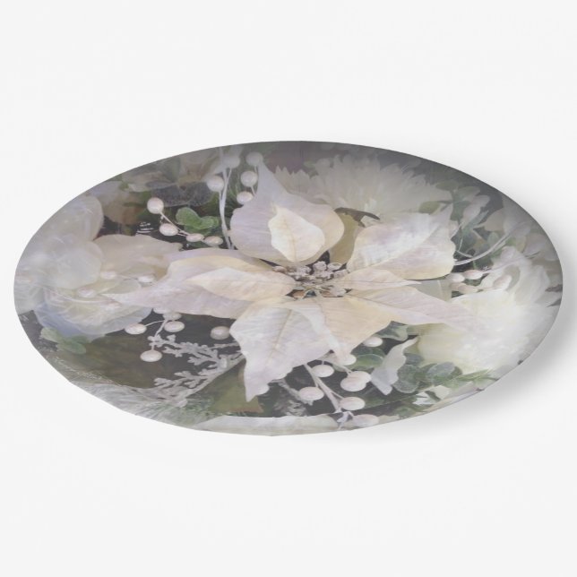 Elegant White Poinsettia Pappteller (Schrägansicht)