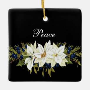 Elegant White Poinsettia Weihnachtsname & Datum Keramikornament