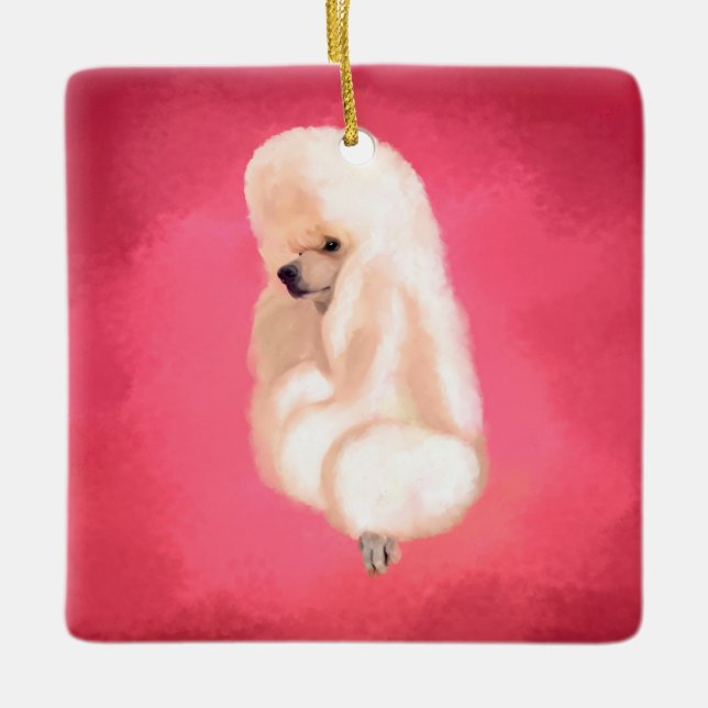 Elegant White Poodle Pastel Fuchsia Keramikornament (Vorderseite)
