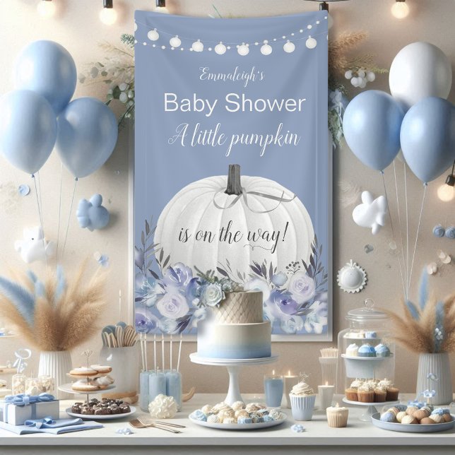 Elegant White Pumpkin Dusty Blue Baby Shower Banner (Von Creator hochgeladen)