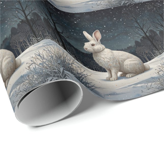 Elegant white rabbit Christmas snowy woodland  Geschenkpapier (Rolleneckpunkt)
