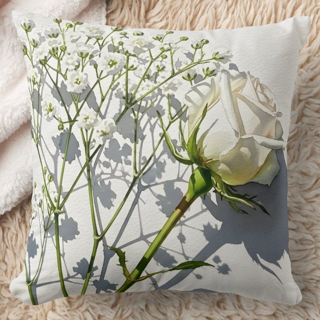 Elegant White Rose Baby's Breath Kissen (Von Creator hochgeladen)
