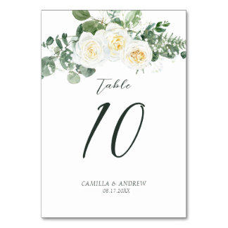Elegant White Rose Eucalyptus Floral Wedding Tischnummer