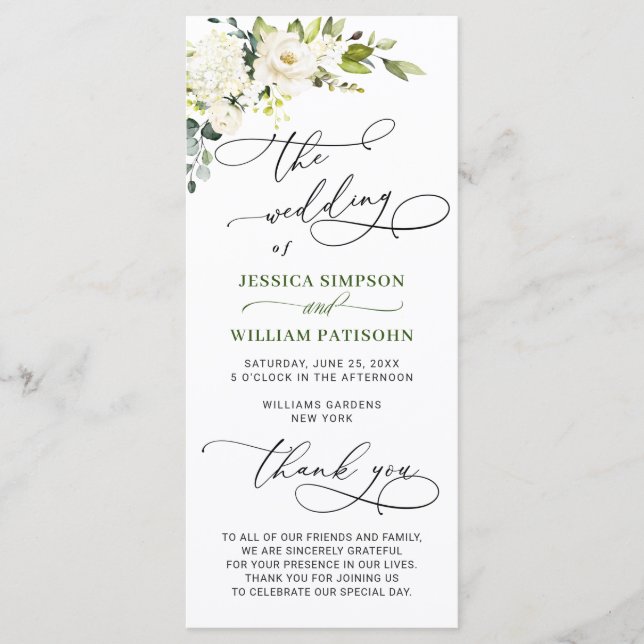 Elegant White Rose Eucalyptus Wedding Ceremony Pro Programm (Vorderseite)
