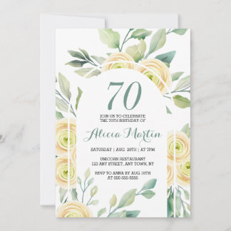 Elegant White Rose Flora Grüne 70. Geburtstag Einladung