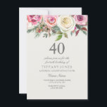 Elegant White Rose Floral 40. Geburtstag Einladung<br><div class="desc">Elegante Weiße Rose Blüte 40. Geburtstag Einladend schöne,  elegante florale Aquarell Design Vollständig anpassbar / personalisiert</div>