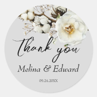 Elegant White Rose Florals Wedding Runder Aufkleber