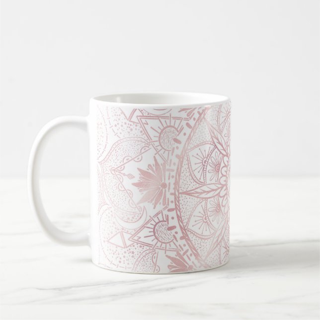 Elegant White Rose Gold Eye Sun Moon Mandala Kaffeetasse (Links)