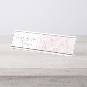 Elegant White Rose Gold Eye Sun Moon Mandala Schreibtischnamensplakette