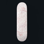Elegant White Rose Gold Eye Sun Moon Mandala Skateboard<br><div class="desc">Dreame und mystische Rose Goldsonne und Mond Mandala mit einem Schutzaugendesign, mit einem handgezeichnet, metallisch blush rosa Glitzer streichelt Augen, Sonne und Mond Formen, Blume und Blätter Doodles, Sterne, Punkte, Diamanten, Kreise und dreieckige geometrische Muster, mit einer Rose rosa, mit einer knallenden Bühne, die moon, ein mandala Blumen Stern auf...</div>