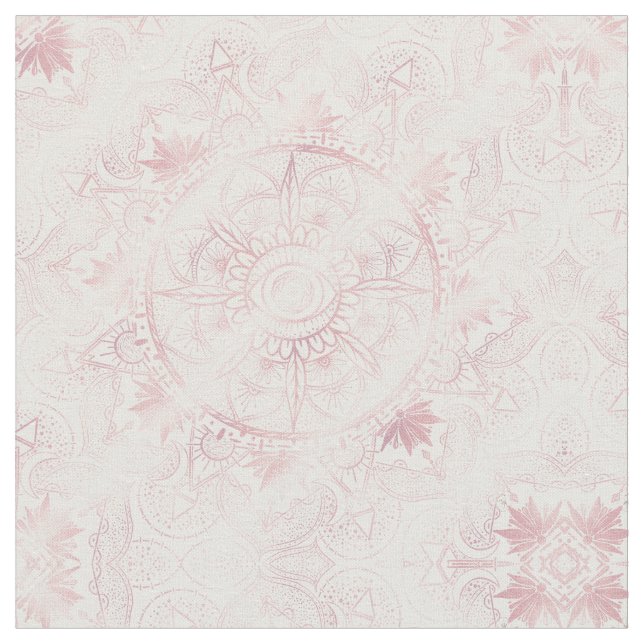 Elegant White Rose Gold Eye Sun Moon Mandala Stoff (Nahaufnahme)