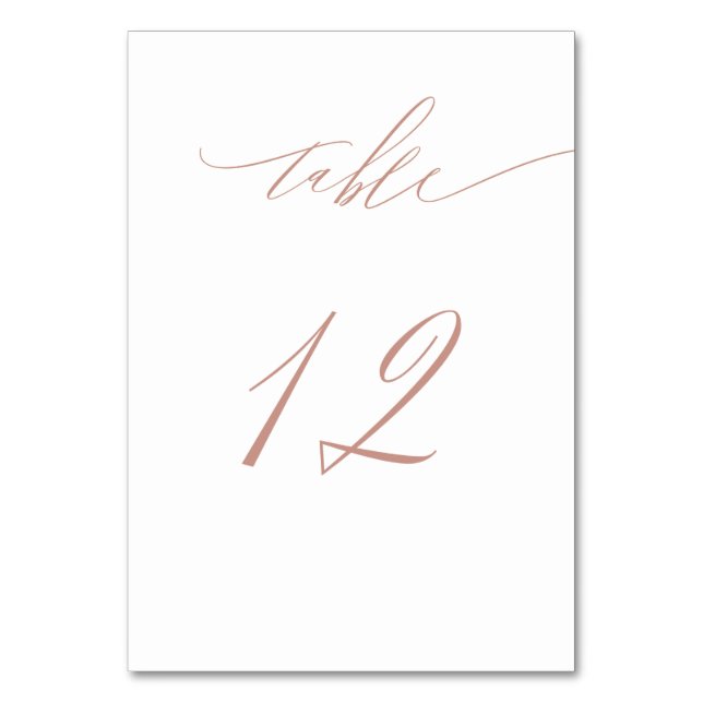 Elegant White Rose Gold Script No. 12 Wedding Tischnummer (Vorderseite)