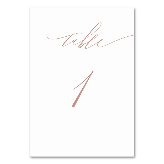 Elegant White Rose Gold Script No. 1 Wedding Tischnummer (Vorderseite)