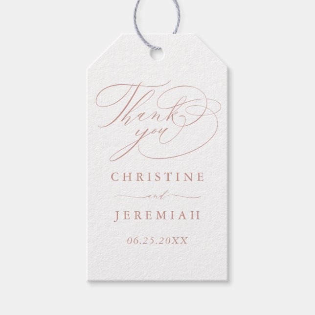 Elegant White Rose Gold Script Wedding Vielen Dank Geschenkanhänger (Vorderseite)
