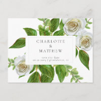 Elegant White Rose Greenery Einfach Save the Date