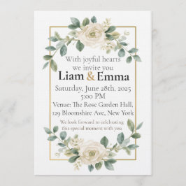 Elegant White Rose Greenery Wedding Invitation Einladung
