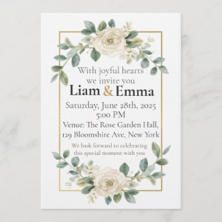 Elegant White Rose Greenery Wedding Invitation Einladung