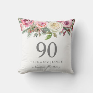 Elegant White Rose Pink Flora 90. Geburtstag Kissen